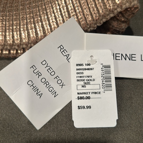 Adrienne Landau rose gold hat fox pom pom - Picture 2 of 2